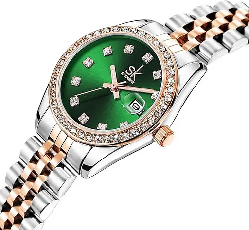 SHENGKE Жіночий годинник з кришталевим акцентом і ремінцем із цільної легованої сталі Елегантна сукня Кварцовий годинник - фото 5