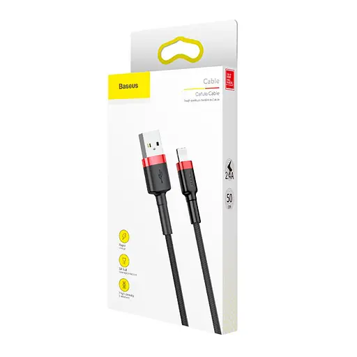 Кабель Baseus Cafule Cable USB For Lightning 2.4A 0.5m Red+Black - фото 2