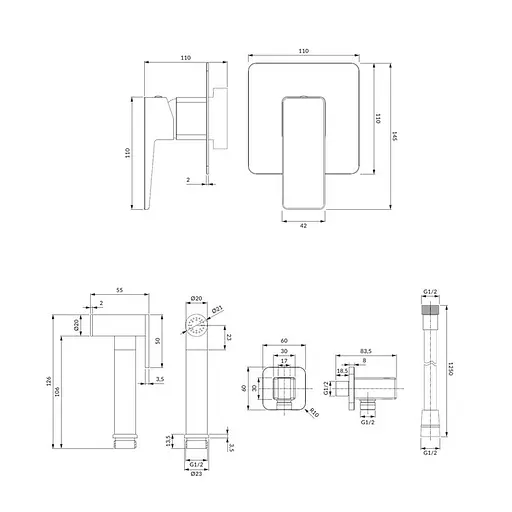 Набір гігієнічного душу прихованого монтажу Omnires Parma chrome SYSPMBI1CR, Хром - фото 2