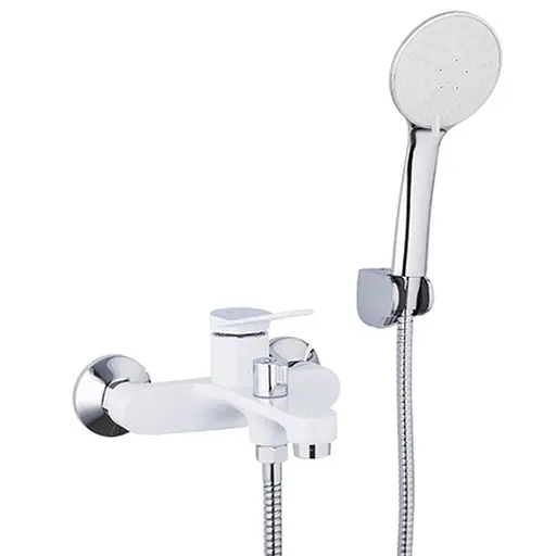 F3245 Змішувач для ванни одноричажний короткий литий гусак латунний корпус гайка Ø35 білий/хром Frap 1/10 Білий - фото 1