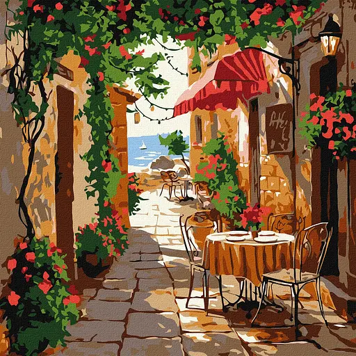 Набор для росписи по номерам Кофейня с винтажной мебелью, Ideyka, 30x30 см, КНО6381