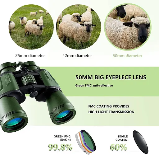 Бінокль польовий 10х50 для полювання та туризму (Зелений) - фото 2