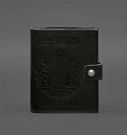 Кожаная обложка-портмоне на паспорт с гербом Украины 25.0 Черная Crazy Horse - фото 1