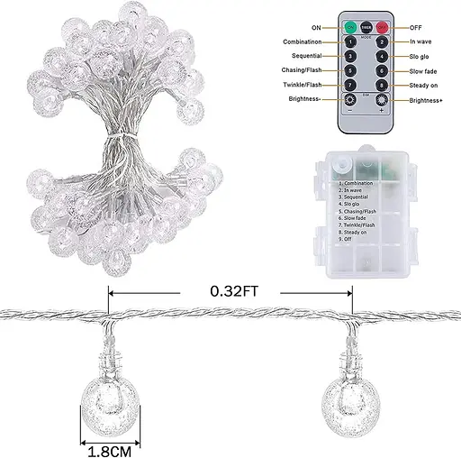 Гирлянда Ligarko с батарейным питанием, 7M/23ft 60LED крытые наружные гирлянды, 8 режимов с дистанционным управлением таймером - фото 3