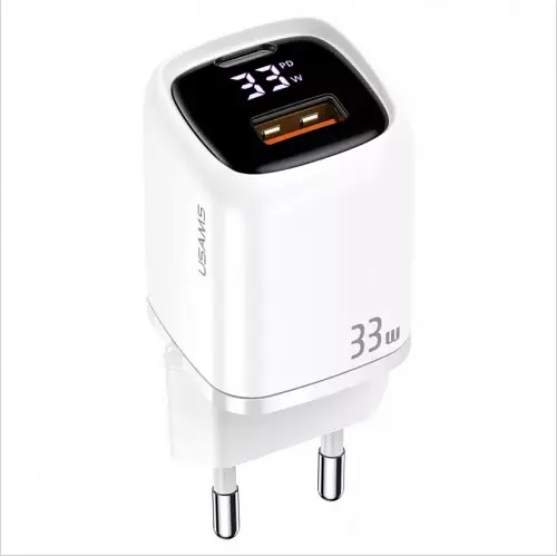 Зарядний пристрій Usams Digital Display Fast Charger QC + PD 33 W T46 - фото 1