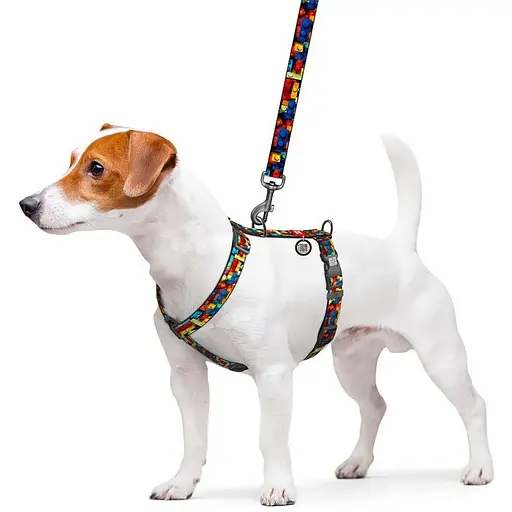 Шлея для собак Waudog Nylon анатомічна H-подібна з QR-паспортом, малюнок "Блоки", пластиковий фастекс, M - фото 3