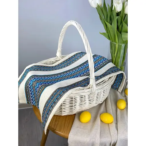 Пасхальное полотенце льняное для корзины Рандеву 70х30 см Синий