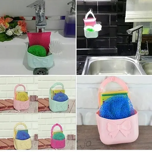 Карман держатель силиконовый подвесной с губкой для мытья посуды и скребком, Kitchen Master Розовый 87109 - фото 5