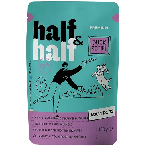 Влажный корм для взрослых собак Half & Half кусочки утки в соусе 100 г