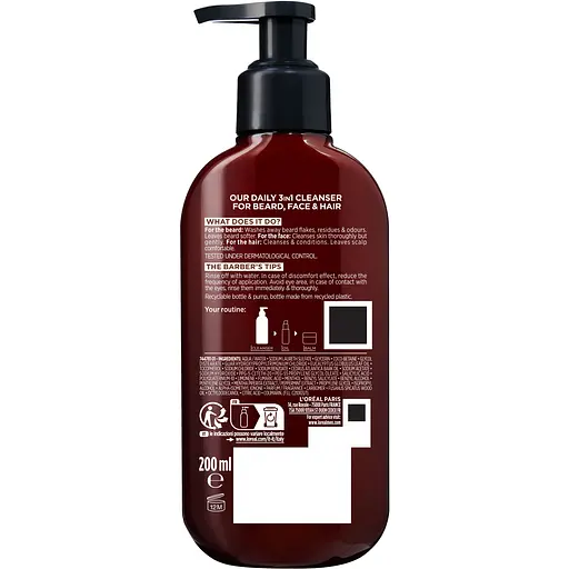 Шампунь для волос бороды и лица L'Oreal Paris Men Expert Barber Club 200 мл - фото 2
