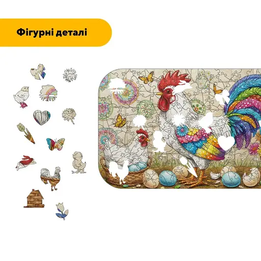 Деревянный пазл Красочный Петушок, А4, Картонная коробка 100 элементов - фото 3