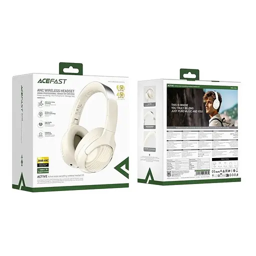 Беспроводные накладные белые наушники Acefast H5 active noise cancelling wireless headset - фото 2