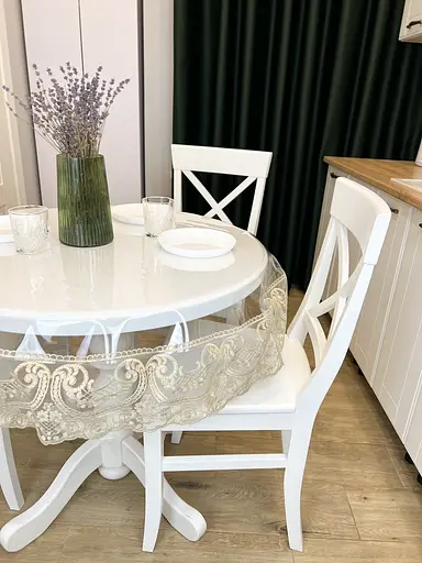 Силіконова скатертина з бежевим мереживом Арка 15 см 210х130 см - фото 9