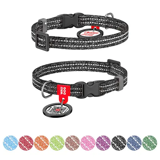 Нашийник для котів та дрібних порід собак Waudog Re-cotton з QR-паспортом відновлена бавовна світловідбиваючий пластикова - фото 2