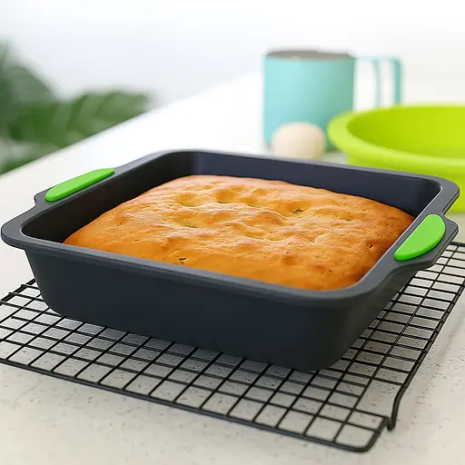 Форма для тортов и пирогов квадратная силиконовая с рифленым дном и ручками 26.5х25 см, Kitchen Master Черный 87166 - фото 2