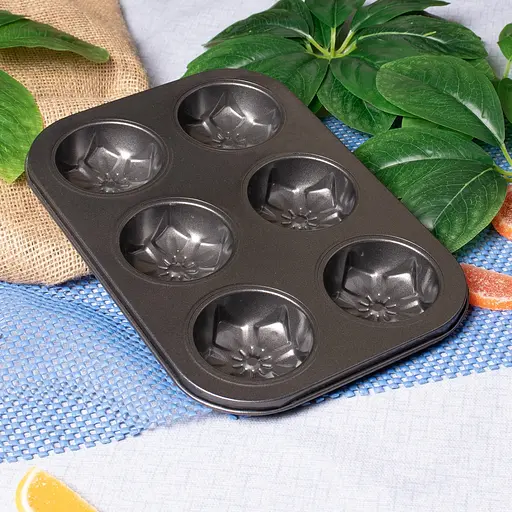 Комплект из 4 антипригарных форм противней для маффинов и кексов с рельефными ячейками (6 шт.) 26.5x18.5x2.8 см Черный 87974 - фото 9