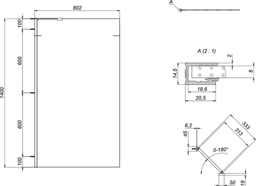 Шторка для ванны Am.Pm Gem прозрачное стекло 80x140 см хром WU90BS-080-140CT, Универсальная, прозрачный, хром - фото 3
