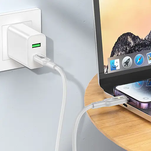 Дата кабель Hoco U120 Transparent explore intelligent power-off PD 27W Type-C to Lightning (1.2m) Gray - фото 4