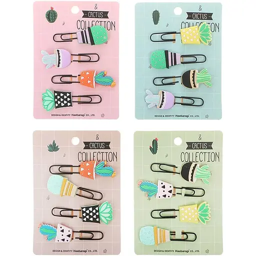 Закладка-скріпка для книг Кактус силіконова в асортименті 6 см 4 шт.
