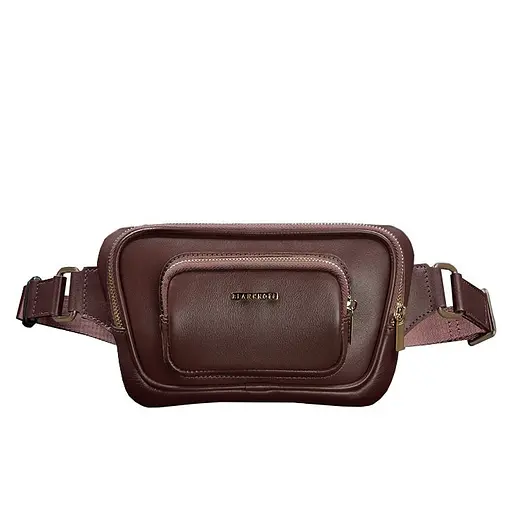 Шкіряна поясна сумка-бананка Трапеція бордова - фото 7