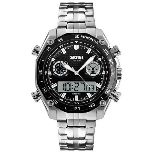 Наручные мужские часы Skmei 1204 direct Серебристый с черным циферблатом