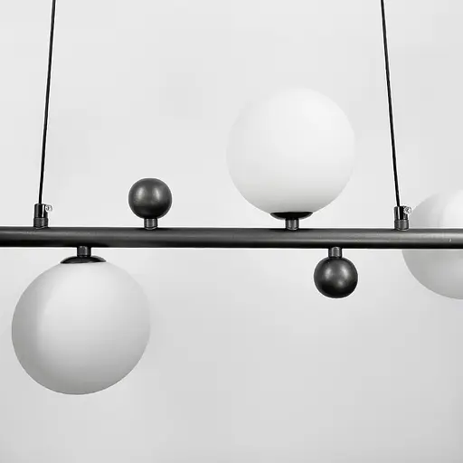 Видовжена люстра з 6 білими плафонами довжиною 90 см | Line F | Арт. MJ295L/6L BK+WT - фото 4