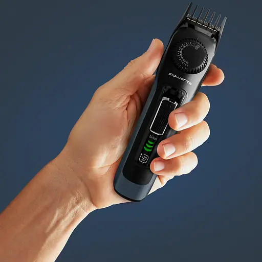 Триммер Rowenta Virtuo для бороды и усов, сеть+акум., насадок-2, чехол, титан.напив., кейс для хранения, черно-синий - фото 9