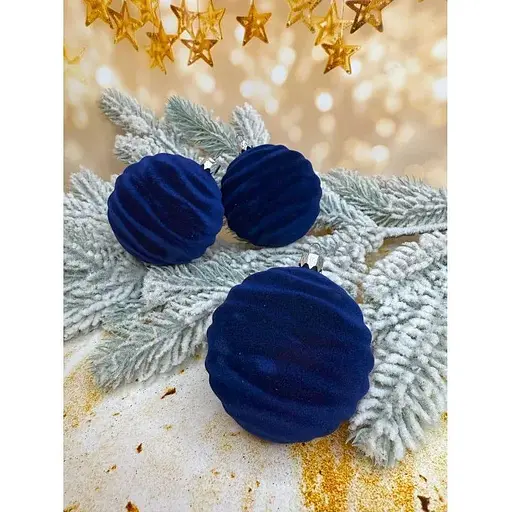 Набір ялинкових куль Хвиля Оксамит 80 мм 6 шт Синій - фото 1