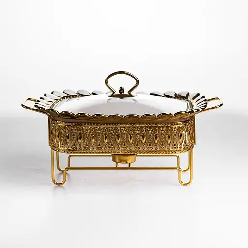 Мармитница фарфоровая Yiwu Tiffany 1 л квадратная со стеклянной крышкой на металлической подставке с подогревом 28х23х7 см для первых блюд SX42-1 - фото 5
