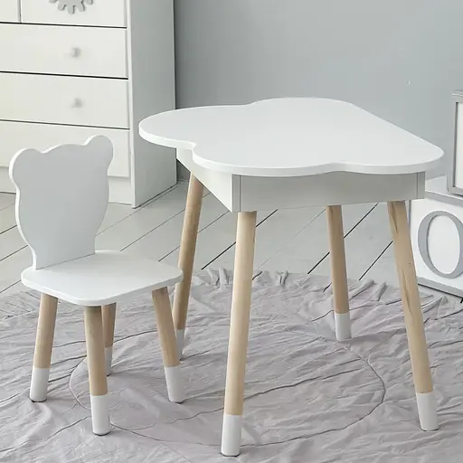 Детский столик Облако с нишей и стульчиком Мишка (Белый) - фото 4