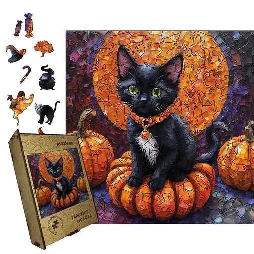 Пазл деревянный тыквенная мозаика, А3, 200 элементов, картонная коробка.