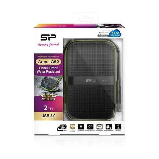 Внешний жесткий диск Silicon Power 2 ТБ Armor A60 черно-зеленый (SP020TBPHDA60S3K) - фото 7