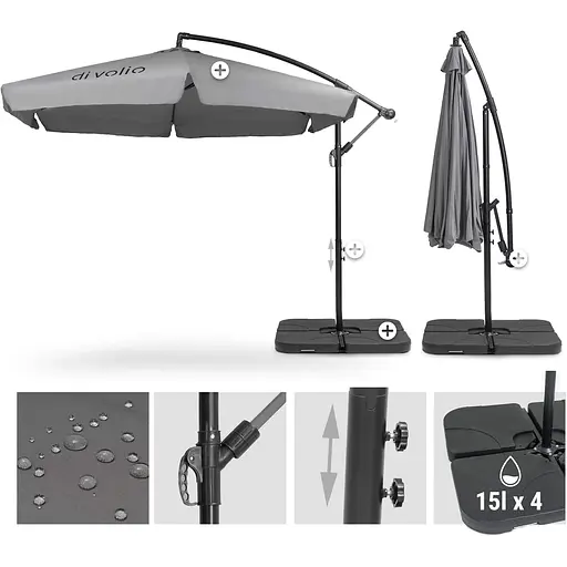 Зонт садовый Di Volio Empoli 350см серый+ Основа садового зонта - фото 3