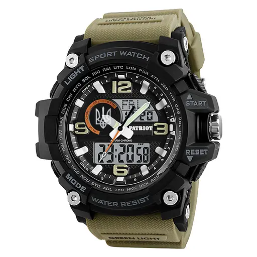 Наручний годинник чоловічий 012BKKHUASI Тризуб срібло Чорні з хакі. + Коробка Patriot acs0031008 - фото 6