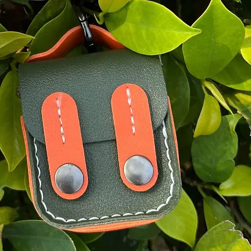 Шкіряний футляр Briefcase для навушників AirPods 1/2 Green / Orange - фото 2
