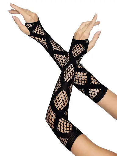 Длинные митенки Leg Avenue Faux wrap net arm warmers One size Black крупная сетка - фото 3
