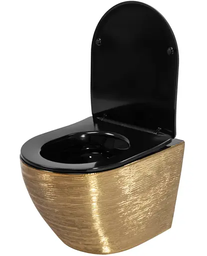 Подвесной унитаз Rea Carlo Flat brushed gold black REA-C3300, Золотой - фото 5