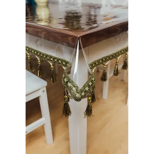 Скатерть силиконовая с оливковой бахромой с жемчугом 260х130 см