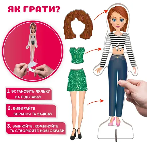 Настільна магнітна гра Magdum Fashion story 2 магнітні ляльки 37 магнітів ML4032-08 EN  - фото 5