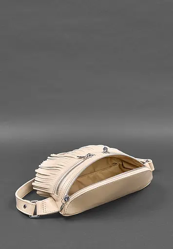 Шкіряна жіноча сумка на пояс Spirit світло-бежева краст - фото 7