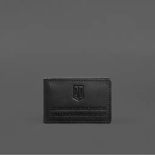 Кожаная обложка на удостоверение ГСЧС с карманом черная - фото 7