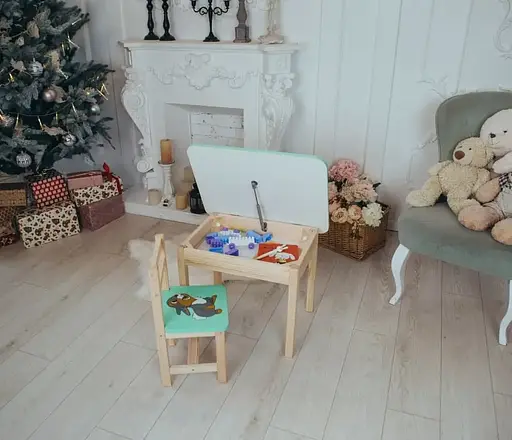 Дитячий письмовий столик та стільчик (з ящиком) для малювання та навчання (Зелений) Зайчик - фото 7