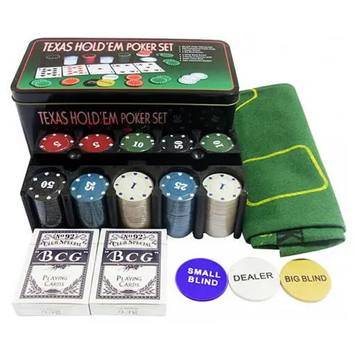 Настольная игра International Toys Trading LTD Покерный набор 200 фишек с номиналом + сукно (жестяная коробка) (IG-1104215) - фото 1