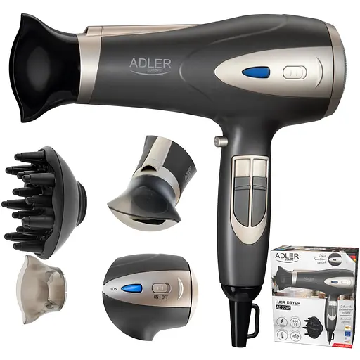 Фен Adler AD 2248 grey champane 2200Вт/ 2 скорости/ холодный обдув/ темп.режимов-3/ ионизация/ диффузор - фото 6