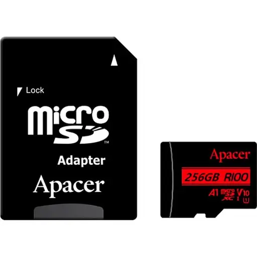 microSDXC (UHS-1) Apacer 256Gb class 10 V10 A1 R100MB/s (adapter SD) - фото 1