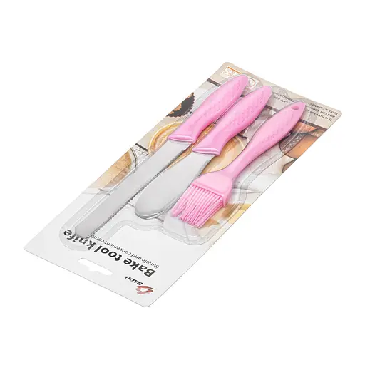 Кондитерский набор из трех предметов: нож с зубчатым лезвием, лопатка и кисточка силиконовая, Kitchen Master Розовый 86846 - фото 3