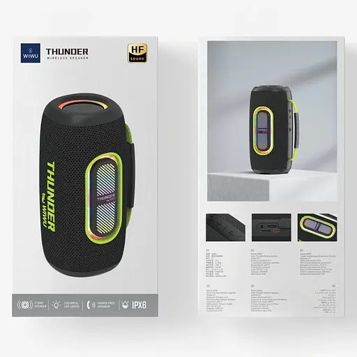 Bluetooth Колонка WIWU H7 Thunder Wireless Portable Speaker Black - фото 6