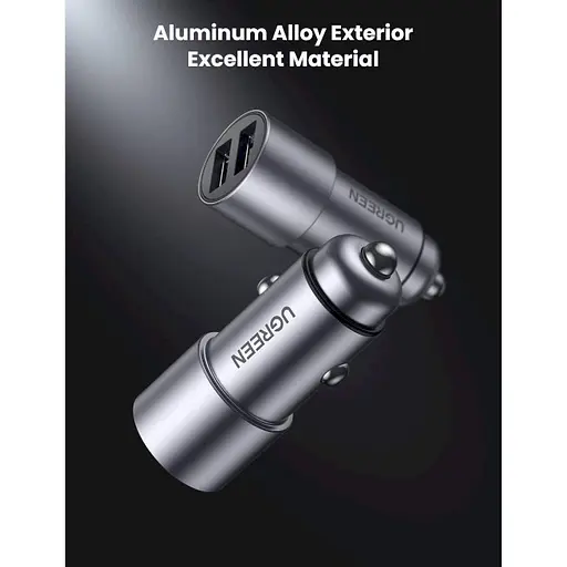 Автомобильный адаптер - зарядный Ugreen CD130 24 W 2 порта USB-A (50592) алюминиевый - фото 4