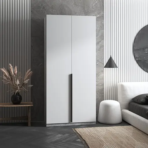 Шкаф для одежды Vays M-25 Бетон-Белый фасад, со штангой, ЛДСП, 100×50×220 см - для спальни, гостиной, прихожей