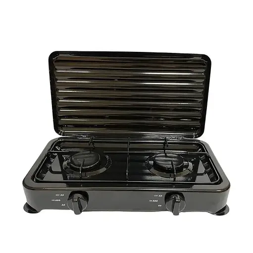 Настольная газовая плита  Rainberg RB-2229 на две конфорки с крышкой для кемпинга нержвеющая сталь Черная - фото 1
